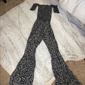 Floral off the shoulder bell bottom jumpsuit